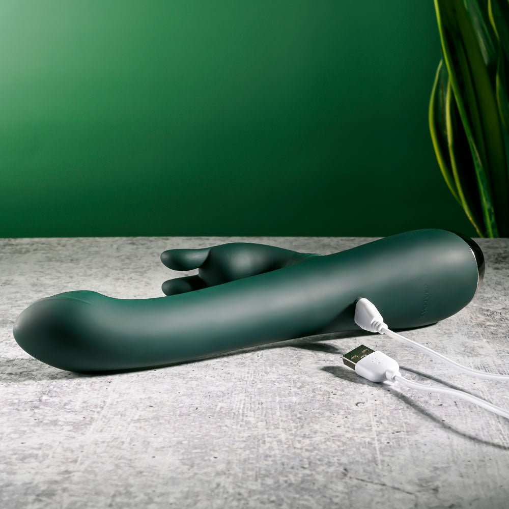Evolved RABBIT TAP TAP - Green 25 cm USB Rechargeable Rabbit Vibrator with Tapping Tip - Silk and Sin