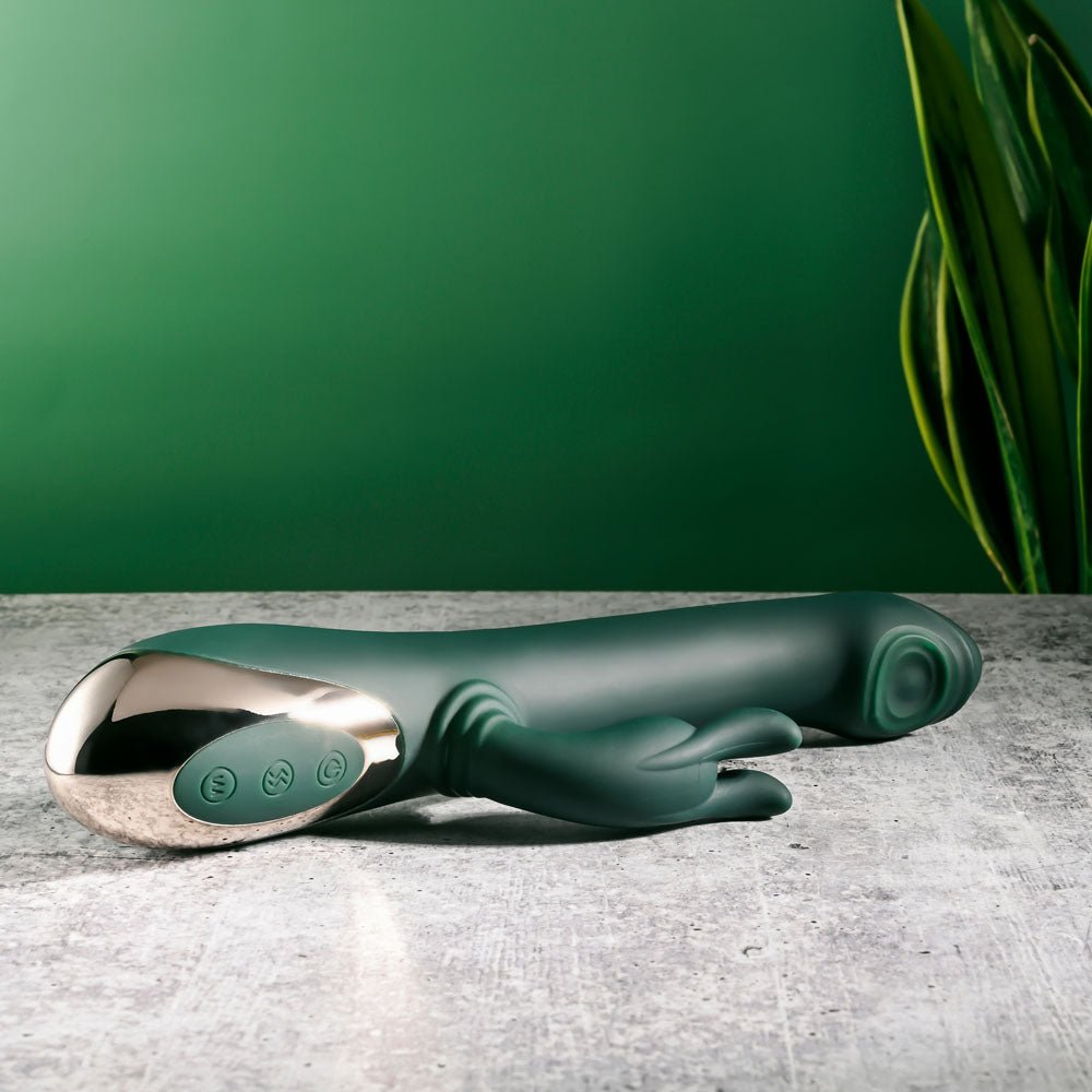 Evolved RABBIT TAP TAP - Green 25 cm USB Rechargeable Rabbit Vibrator with Tapping Tip - Silk and Sin