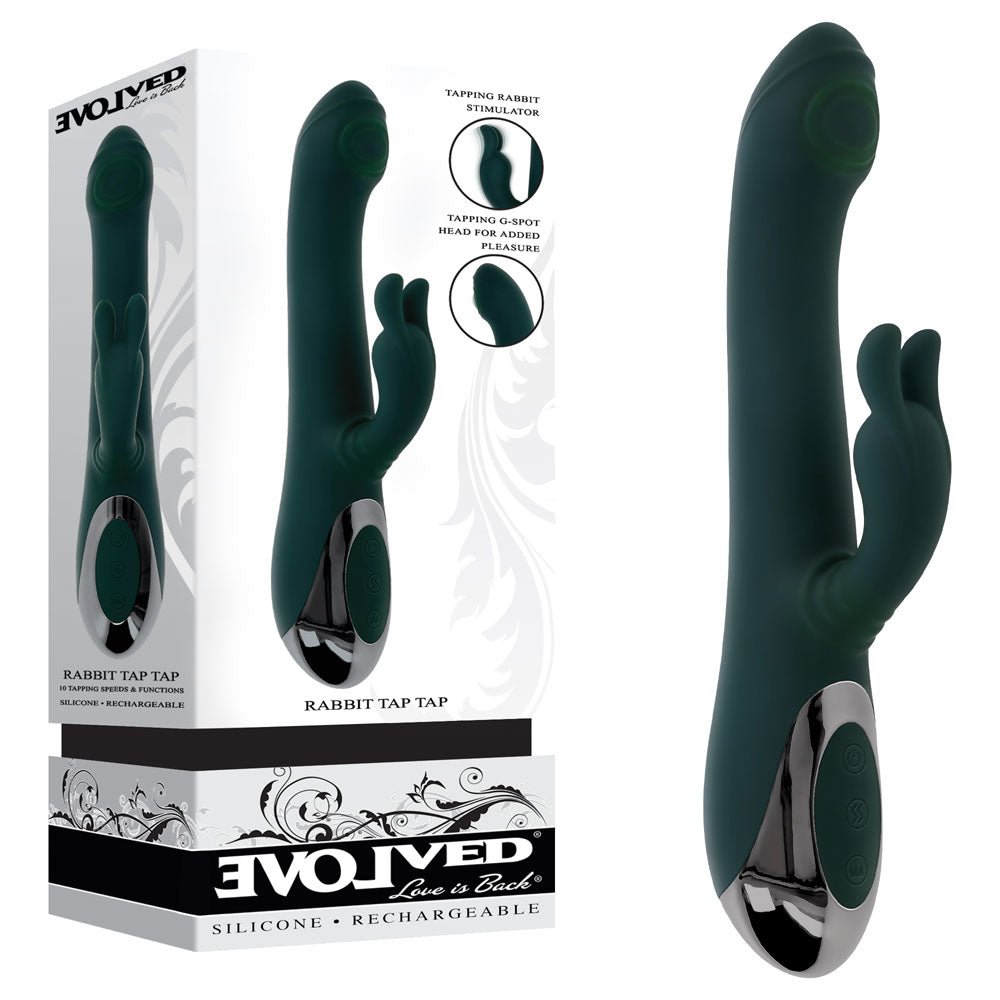Evolved RABBIT TAP TAP - Green 25 cm USB Rechargeable Rabbit Vibrator with Tapping Tip - Silk and Sin