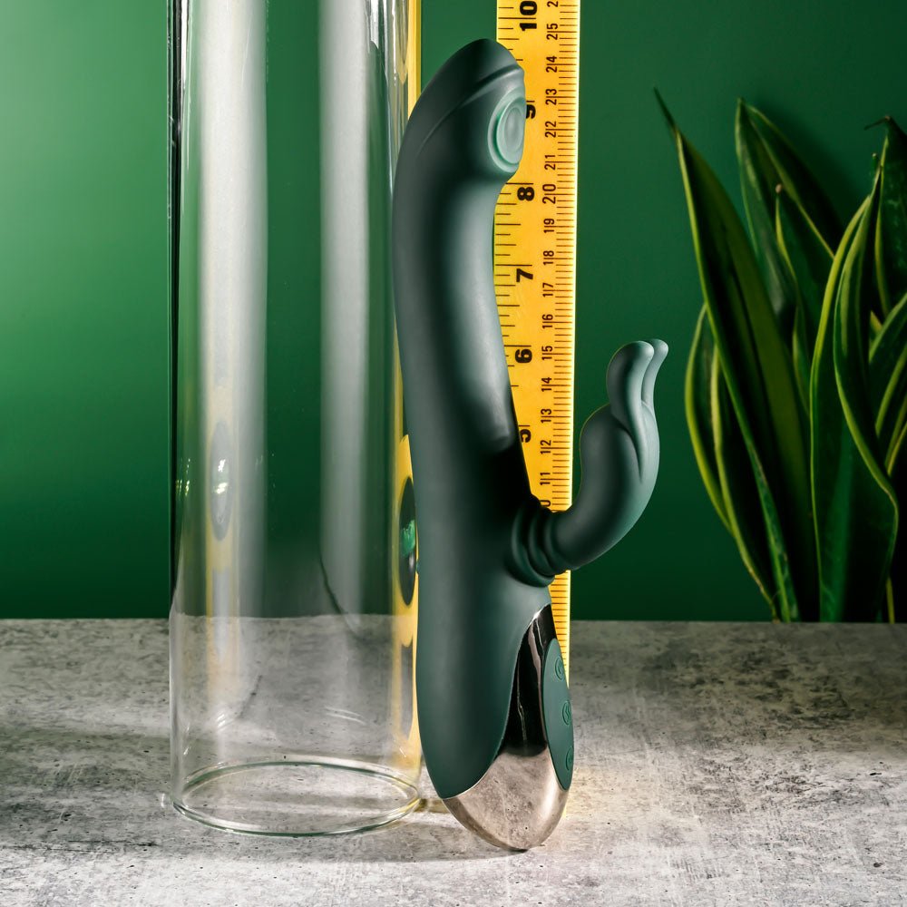 Evolved RABBIT TAP TAP - Green 25 cm USB Rechargeable Rabbit Vibrator with Tapping Tip - Silk and Sin