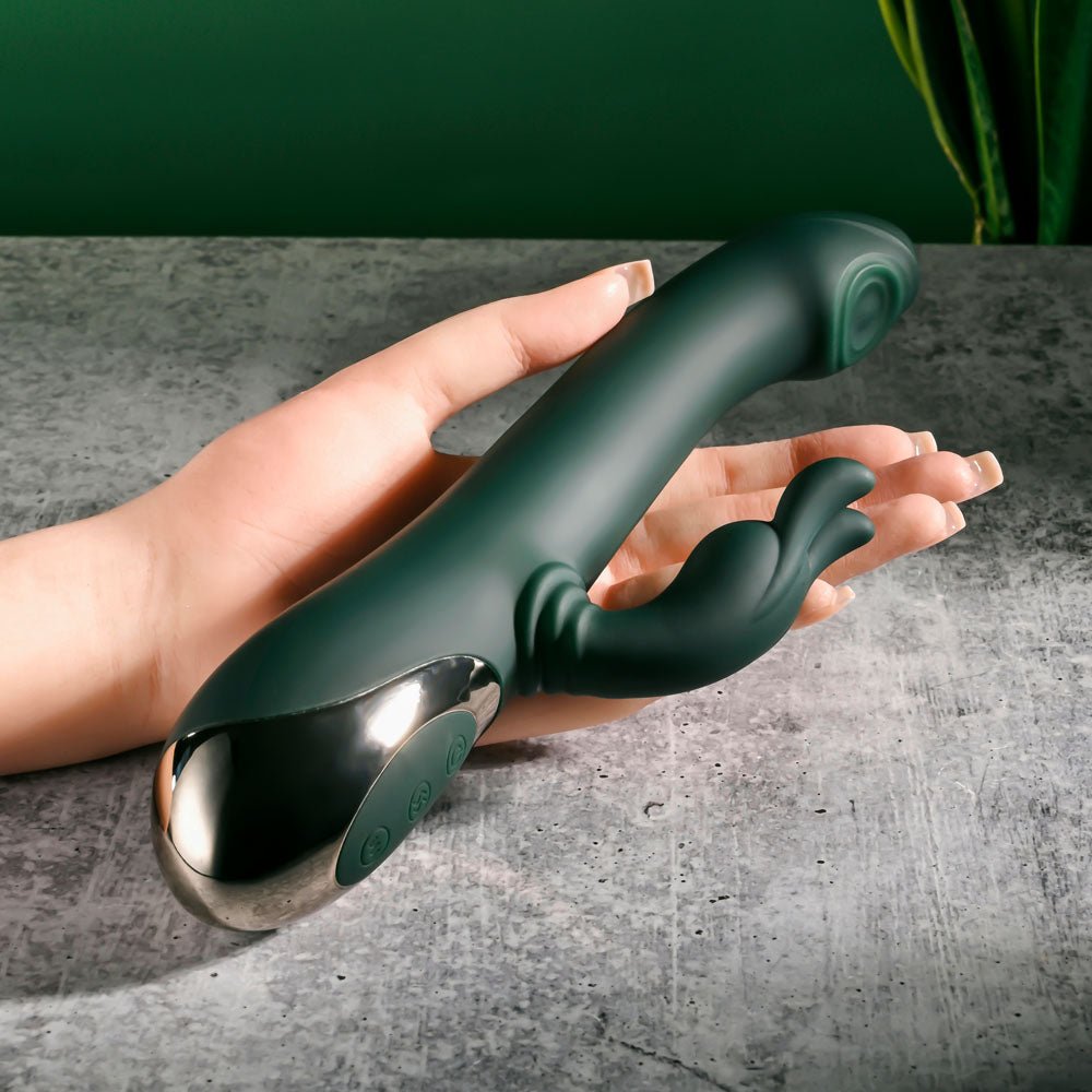 Evolved RABBIT TAP TAP - Green 25 cm USB Rechargeable Rabbit Vibrator with Tapping Tip - Silk and Sin