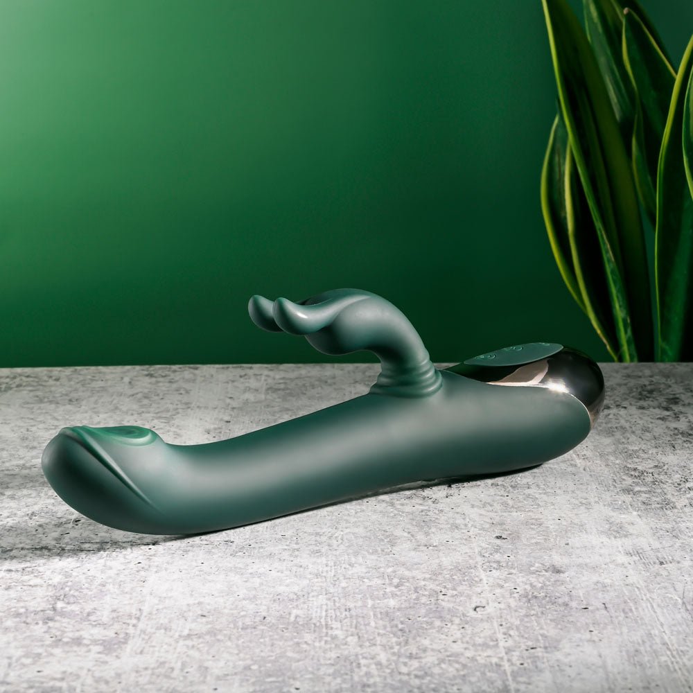 Evolved RABBIT TAP TAP - Green 25 cm USB Rechargeable Rabbit Vibrator with Tapping Tip - Silk and Sin
