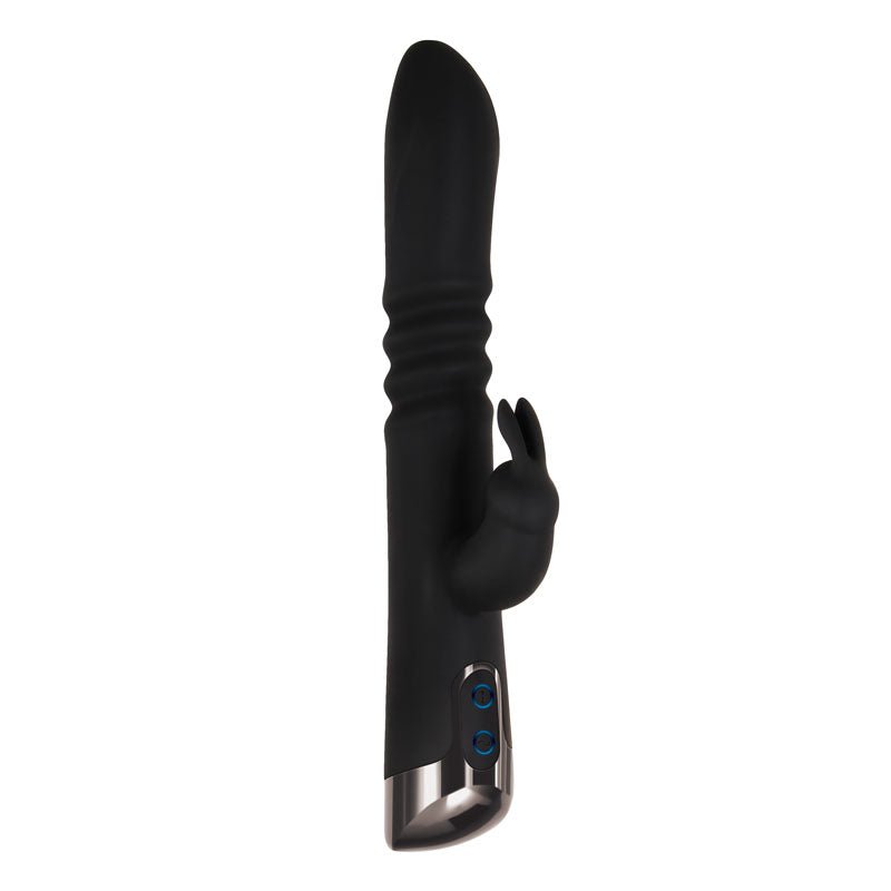 Evolved Rapid Rabbit - Black 25.4 cm USB Rechargeable Thrusting Rabbit Vibrator - Silk and Sin