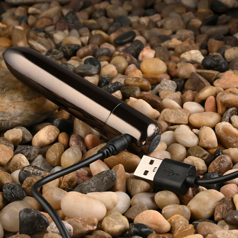 Evolved REAL SIMPLE - Black Chrome 10 cm USB Rechargeable Bullet - Silk and Sin