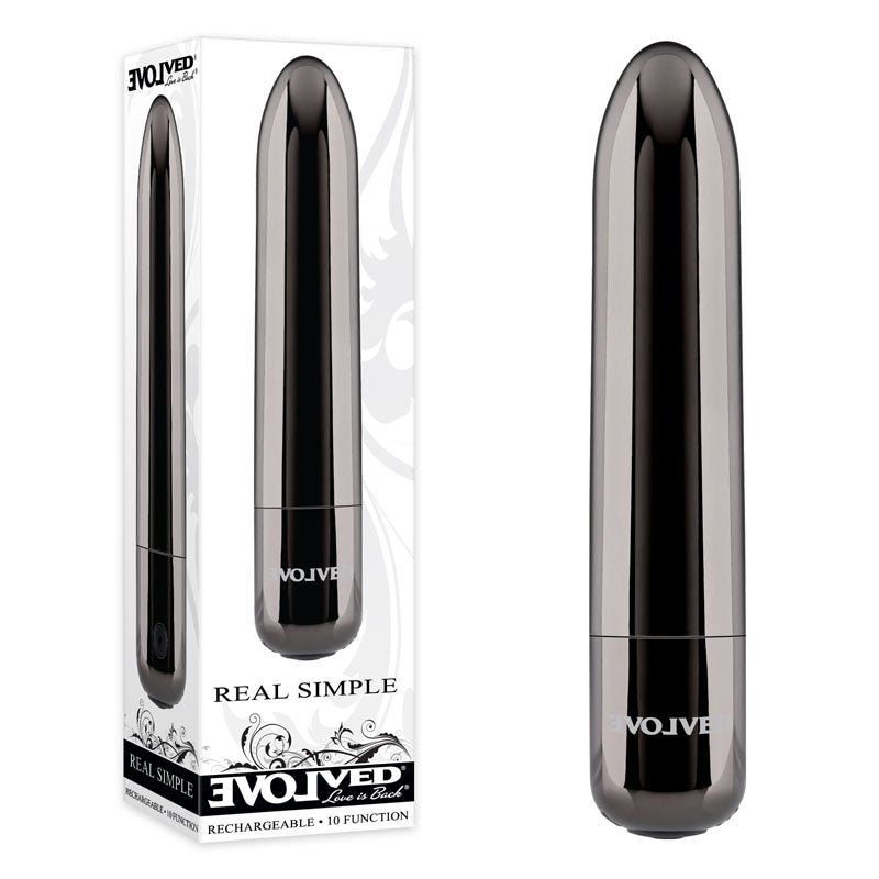Evolved REAL SIMPLE - Black Chrome 10 cm USB Rechargeable Bullet - Silk and Sin