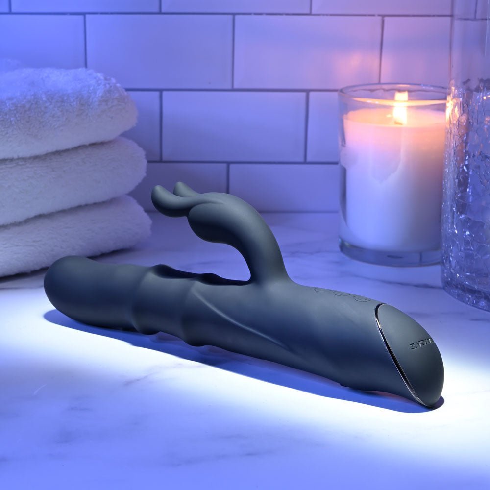Evolved RINGMASTER - Black 23.1 cm USB Rechargeable Rabbit Vibrator - Silk and Sin