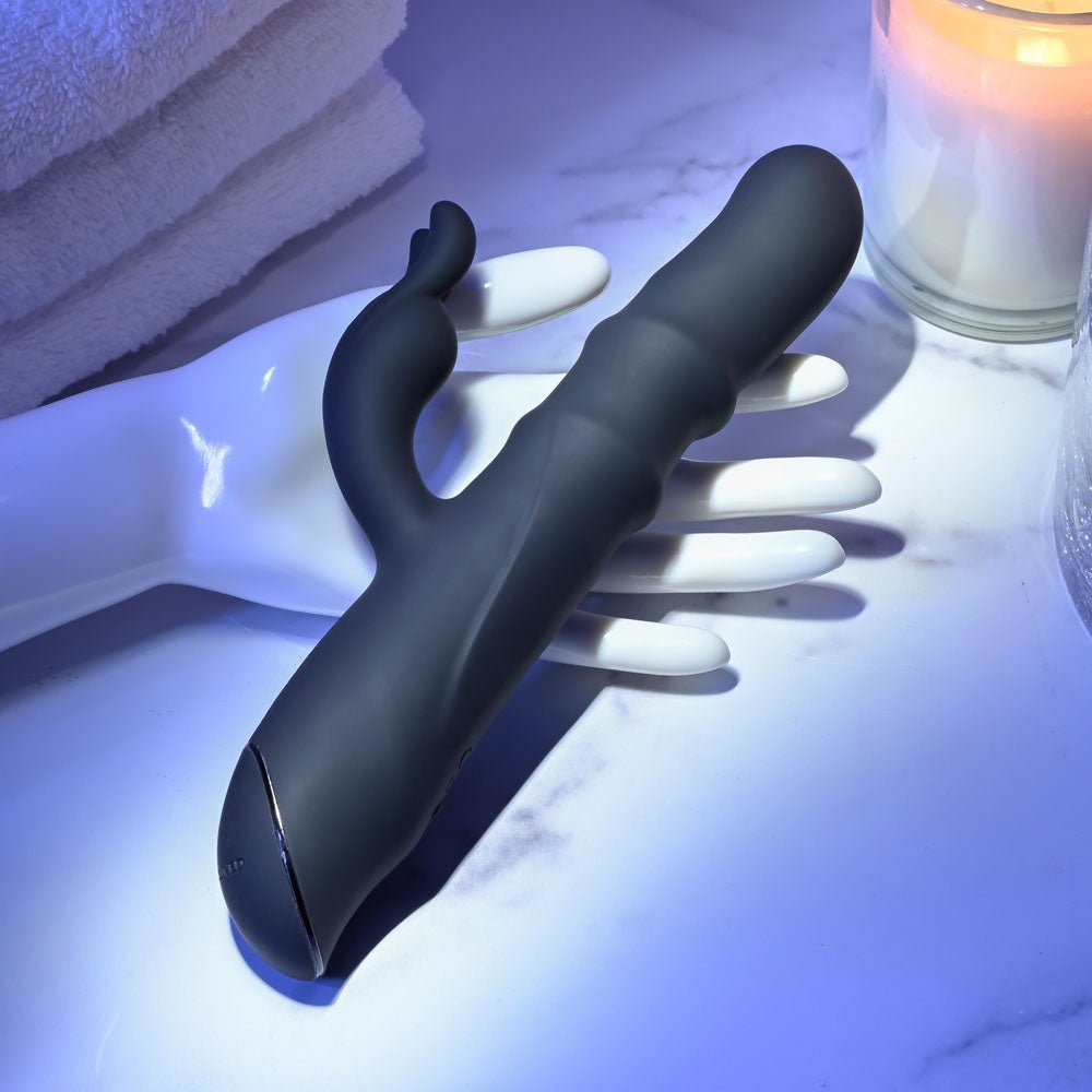 Evolved RINGMASTER - Black 23.1 cm USB Rechargeable Rabbit Vibrator - Silk and Sin