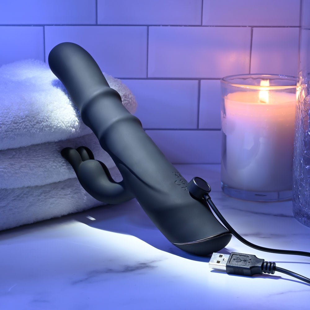 Evolved RINGMASTER - Black 23.1 cm USB Rechargeable Rabbit Vibrator - Silk and Sin
