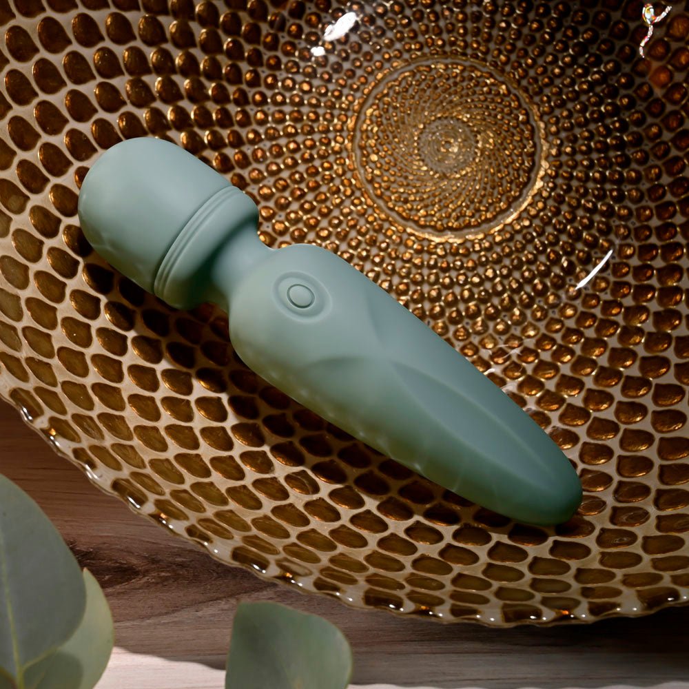Evolved RUMBLE WAND - Olive Green 13.4 USB Rechargeable Mini Massage Wand - Silk and Sin