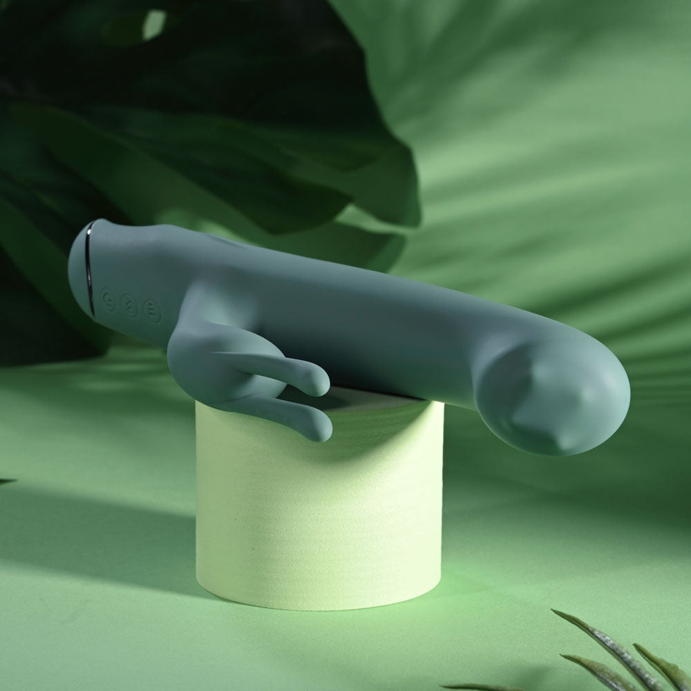 Evolved SATIN SWIRL - Green 23 cm USB Rechargeable Rabbit Vibrator with Swirling Head - Silk and Sin