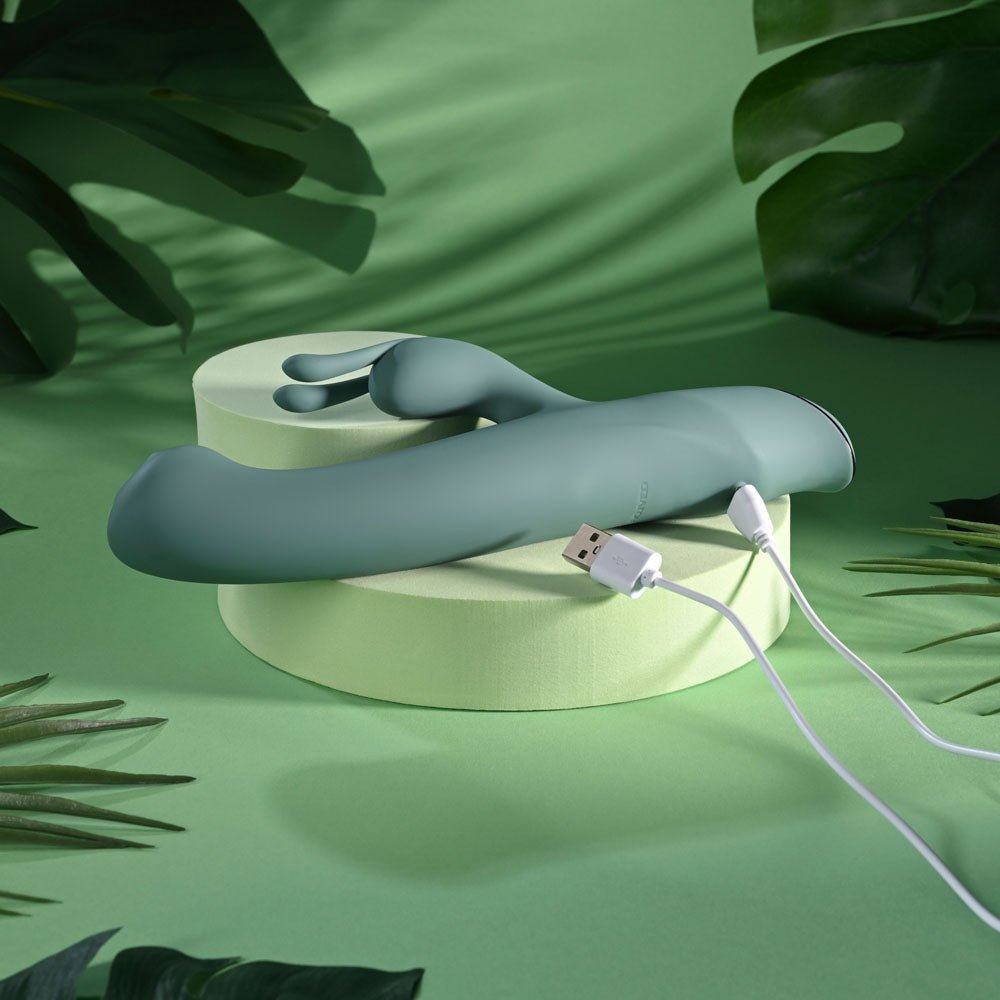 Evolved SATIN SWIRL - Green 23 cm USB Rechargeable Rabbit Vibrator with Swirling Head - Silk and Sin