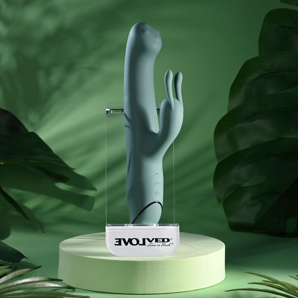 Evolved SATIN SWIRL - Green 23 cm USB Rechargeable Rabbit Vibrator with Swirling Head - Silk and Sin