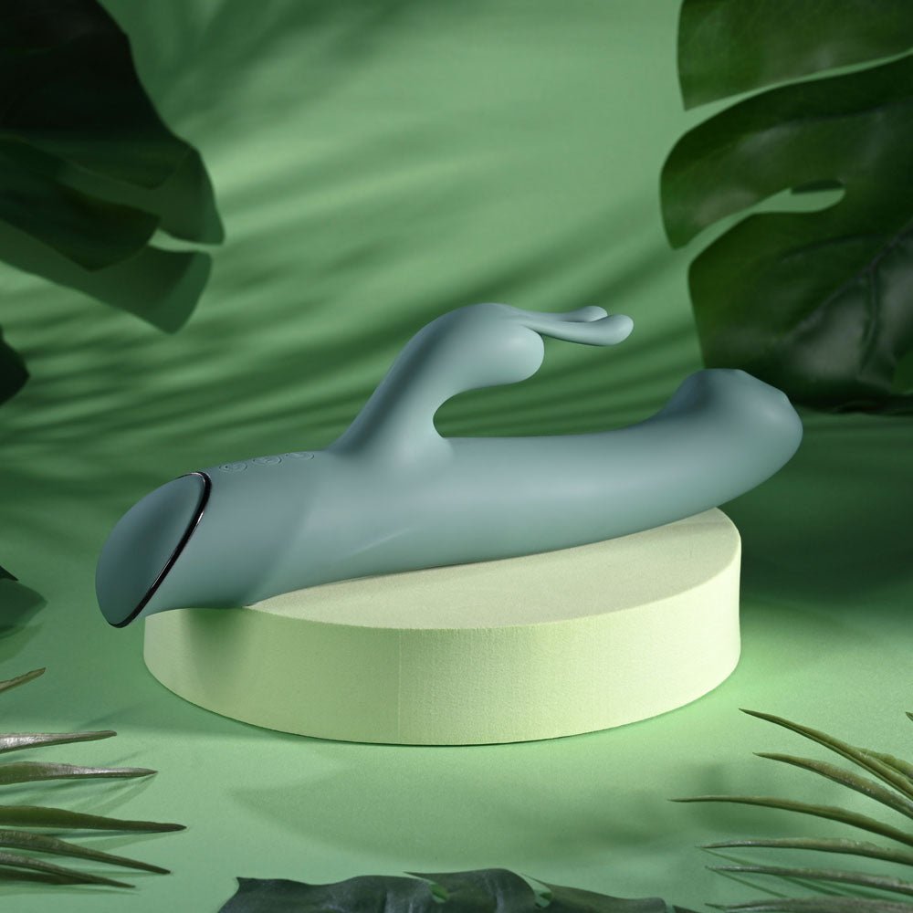 Evolved SATIN SWIRL - Green 23 cm USB Rechargeable Rabbit Vibrator with Swirling Head - Silk and Sin