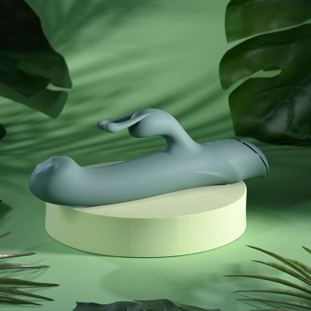 Evolved SATIN SWIRL - Green 23 cm USB Rechargeable Rabbit Vibrator with Swirling Head - Silk and Sin