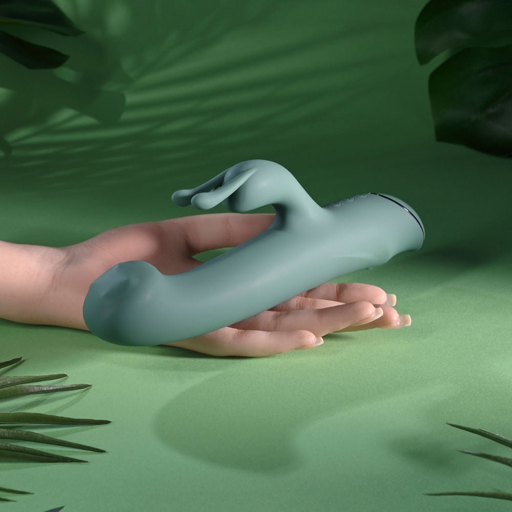 Evolved SATIN SWIRL - Green 23 cm USB Rechargeable Rabbit Vibrator with Swirling Head - Silk and Sin