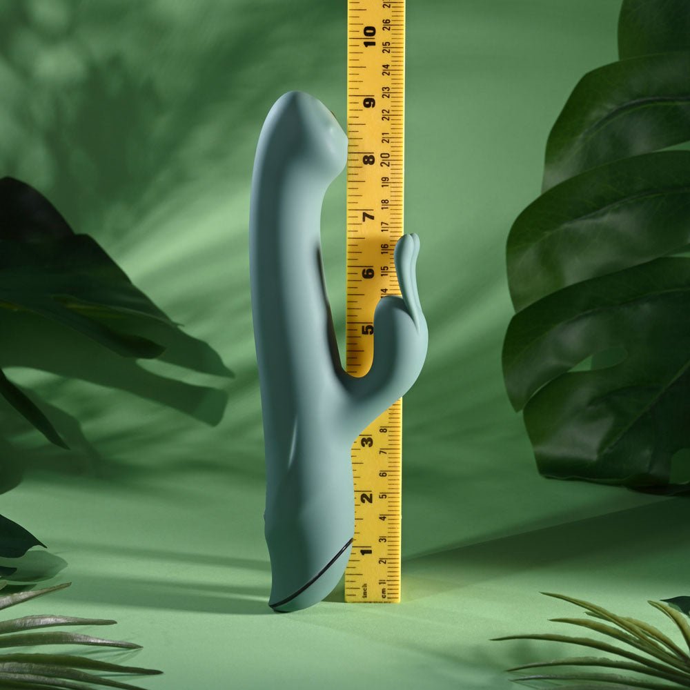 Evolved SATIN SWIRL - Green 23 cm USB Rechargeable Rabbit Vibrator with Swirling Head - Silk and Sin