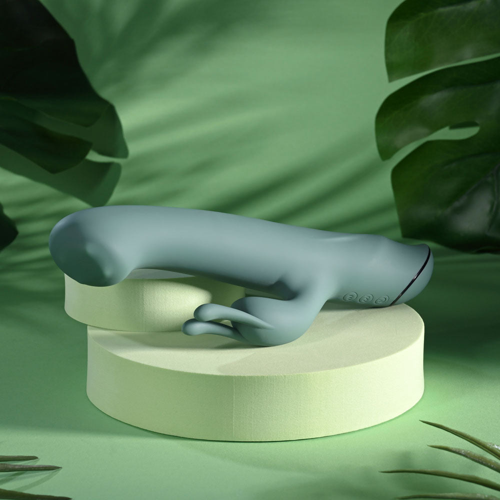 Evolved SATIN SWIRL - Green 23 cm USB Rechargeable Rabbit Vibrator with Swirling Head - Silk and Sin