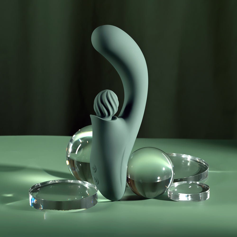 Evolved SPIRAL CHARM - Green 18 cm USB Rechargeable Rabbit Vibrator - Silk and Sin