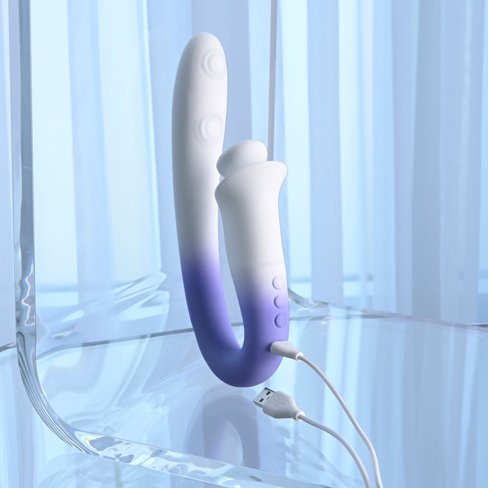 Evolved SPRING LOADED - White/Purple 23 cm USB Rechargeable Multi-Tapping Vibrator - Silk and Sin