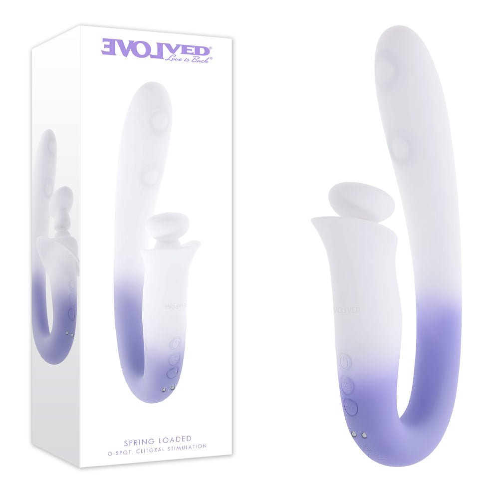 Evolved SPRING LOADED - White/Purple 23 cm USB Rechargeable Multi-Tapping Vibrator - Silk and Sin