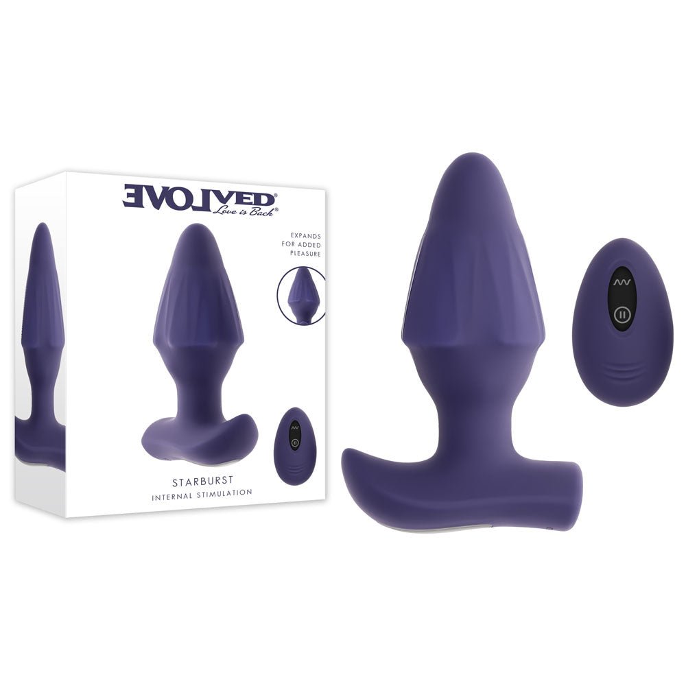 Evolved STARBURST - Purple 10.1 cm USB Rechargeable Vibrating Butt Plug with Wireless Remote - Silk and Sin