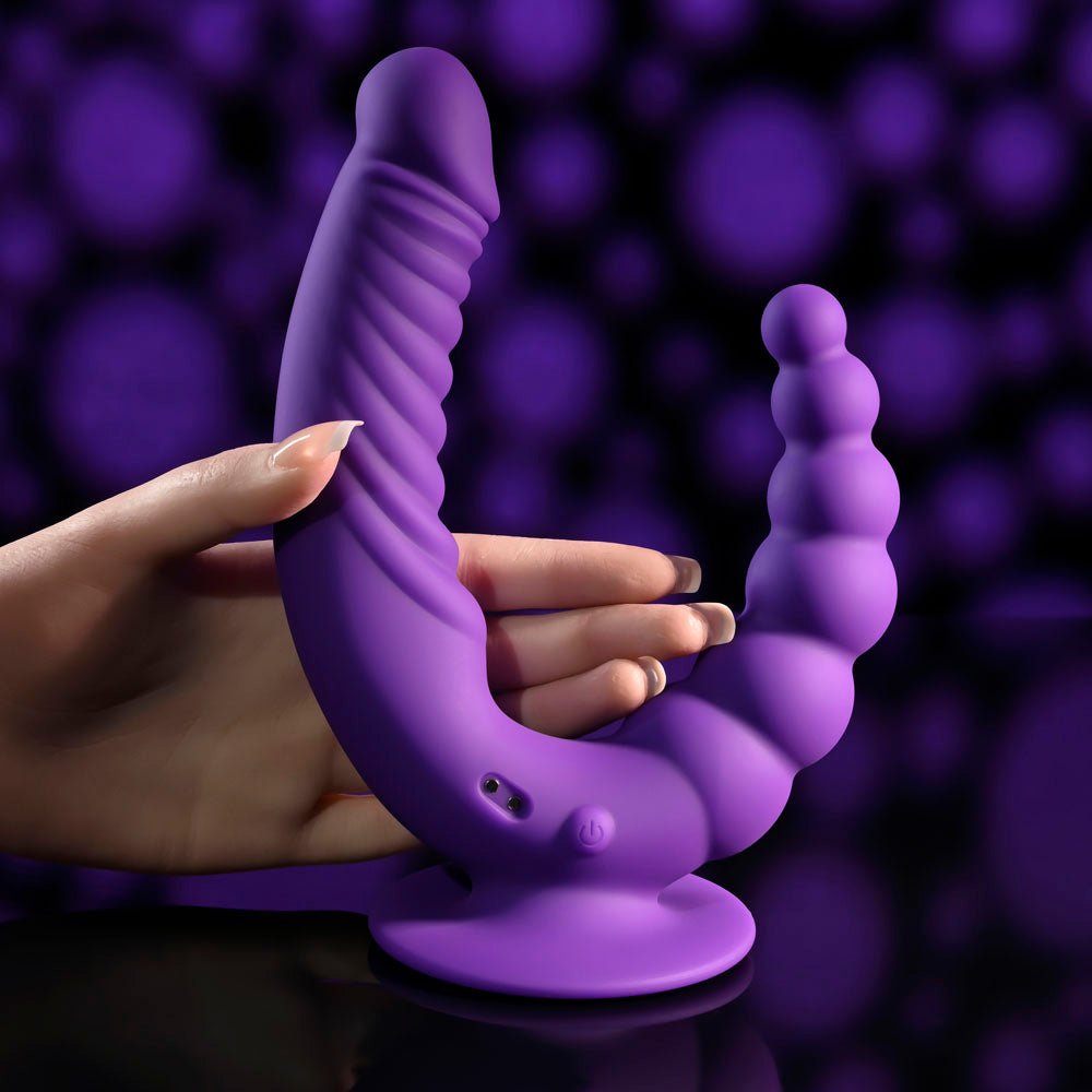 Evolved THE RIDER - Purple USB Rechargeable Double Ended Vibrator with Wireless Remote - Silk and Sin