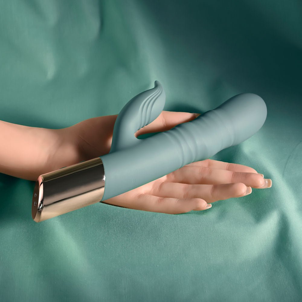 Evolved THE SHIMMY - Green USB Rechargeable Thrusting Rabbit Vibrator - Silk and Sin