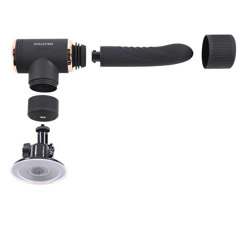 Evolved TOO HOT TO HANDLE - Black USB Rechargeable Thrusting Vibe with Stand - Silk and Sin