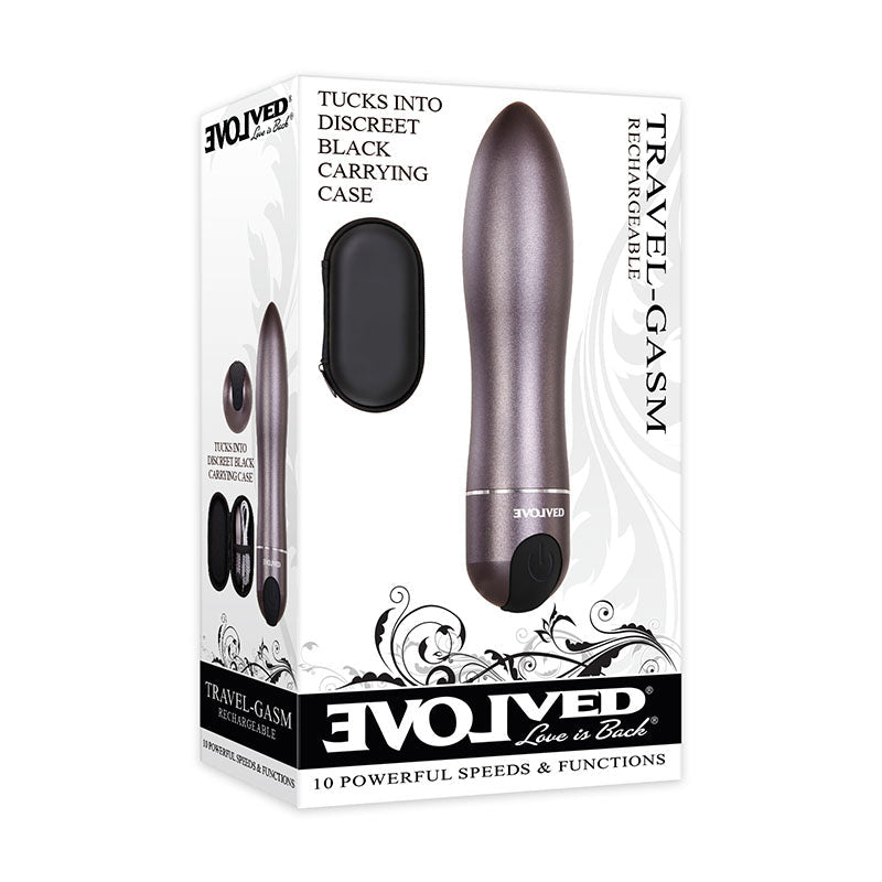 Evolved Travel-Gasm - Gray 9 cm USB Rechargeable Bullet with Travel Case - Silk and Sin