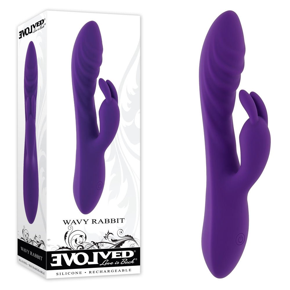 Evolved WAVY RABBIT - Purple 20.6 cm USB Rechargeable Rabbit Vibrator - Silk and Sin