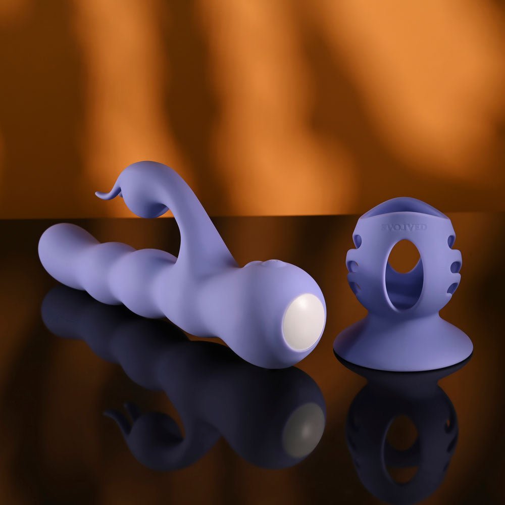 Evolved WIGGLY BUNNY - Purple USB Rechargeable Rabbit Vibrator with Suction Base - silkandsin