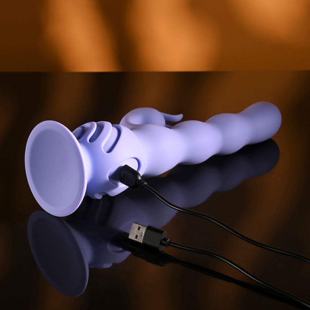 Evolved WIGGLY BUNNY - Purple USB Rechargeable Rabbit Vibrator with Suction Base - silkandsin