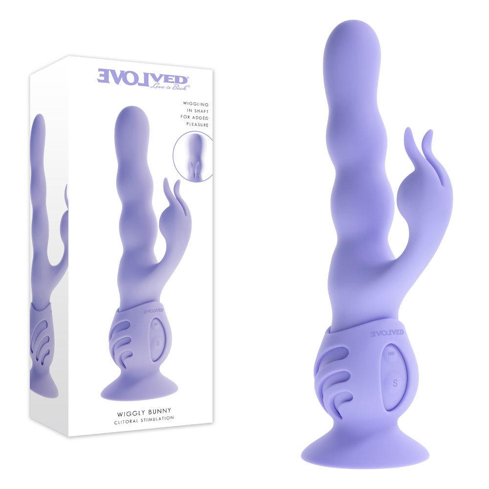 Evolved WIGGLY BUNNY - Purple USB Rechargeable Rabbit Vibrator with Suction Base - silkandsin
