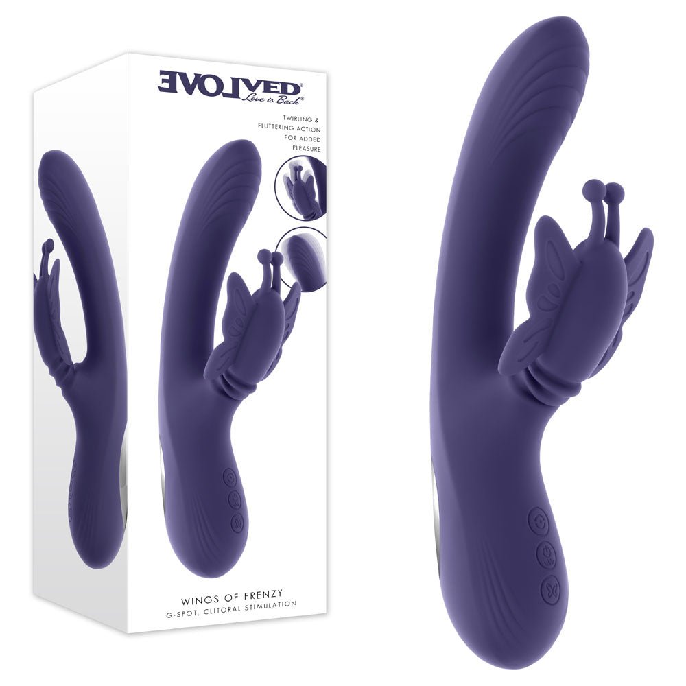 Evolved WINGS OF FRENZY - Purple USB Rechargeable Butterfly Vibrator - Silk and Sin