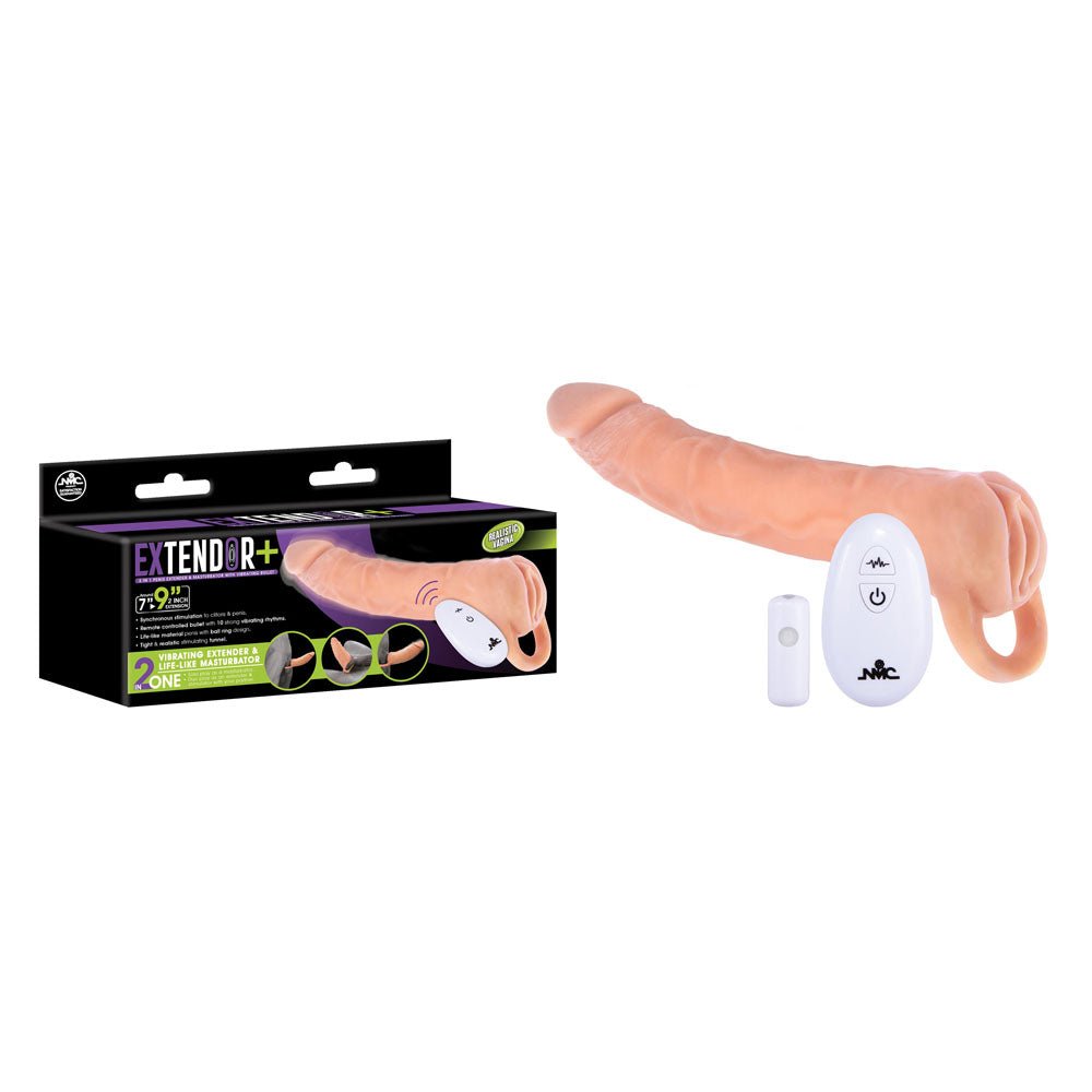 Extendor+ - Flesh 2 Inch Vibrating Penis Extender and Stroker - Silk and Sin