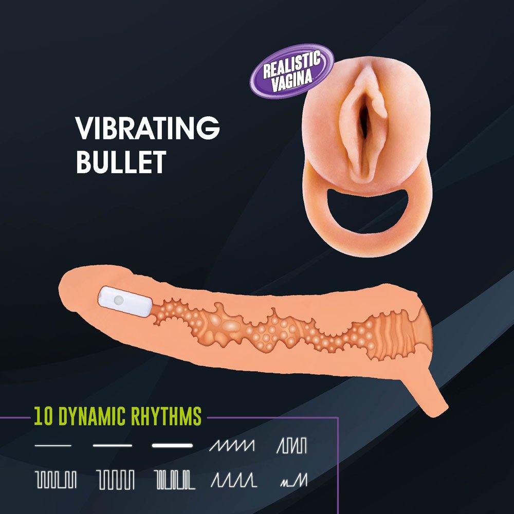 Extendor+ - Flesh 2 Inch Vibrating Penis Extender and Stroker - Silk and Sin