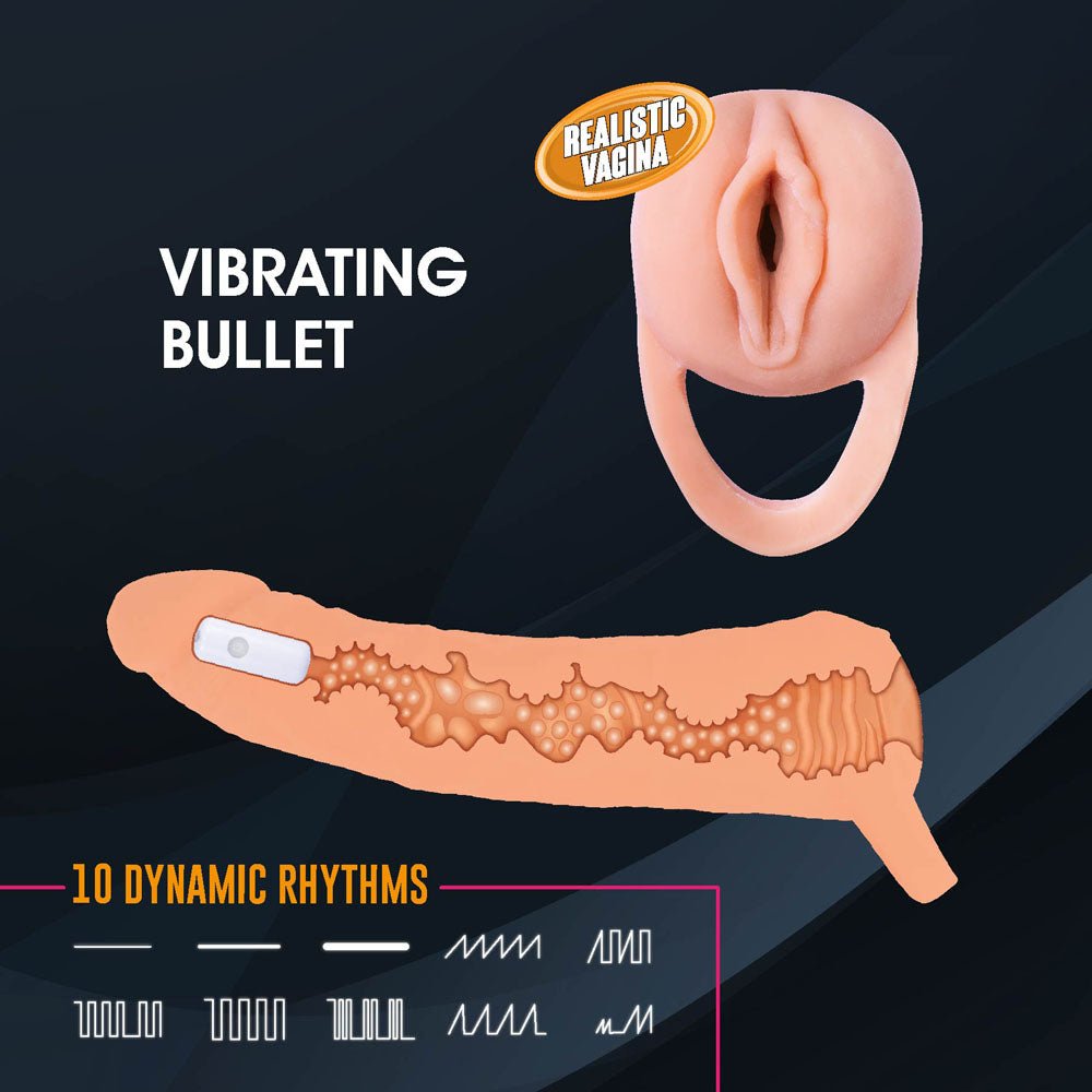 Extendor+ - Flesh 2 Inch Vibrating Penis Extender and Stroker - Silk and Sin