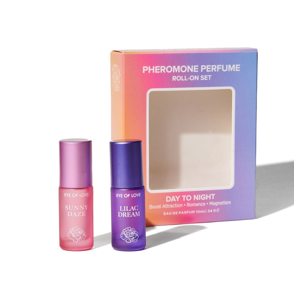 Eye Of Love Love In Bloom Pheromone Perfume Roll-On Set - Day to Night (Sunny Daze & Lilac Dream) Pheromone Perfume Oils for Women to attract Men - 10 ml Roll On Bottles - Silk and Sin