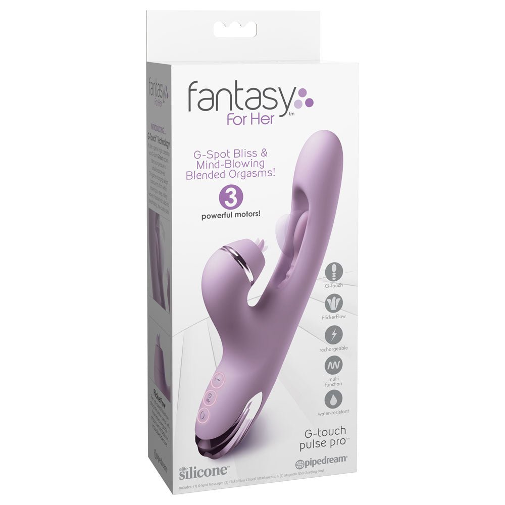 Fantasy For Her G-Touch Pulse Pro - Purple - Purple 23.4 cm USB Rechargeable Rabbit Vibrator with Flicking Shaft and Tip - Silk and Sin