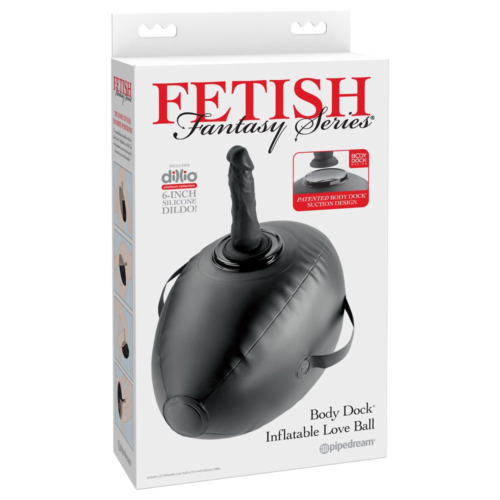 Fetish Fantasy Series Body Dock Inflatable Love Ball - Black Inflatable Cushion with Black 15.2 cm Dildo - silkandsin