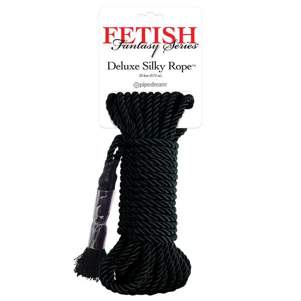 Fetish Fantasy Series Deluxe Silky Rope - Black Bondage Rope - 9.75 m Length - silkandsin