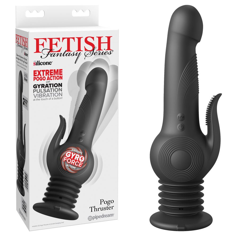 Fetish Fantasy Series Pogo Thruster - Black USB Rechargeable 23.5 cm Gyrating Rabbit Vibrator - silkandsin