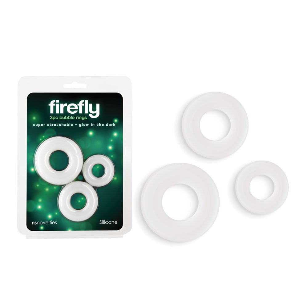 Firefly - 3pc Bubble Rings - White - Glow in Dark Cock Rings - Set of 3 Sizes - Silk and Sin