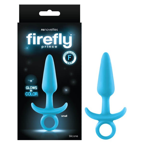 Firefly Prince - Glow-in-Dark Blue 10.9 cm Small Butt Plug with Ring Bull - Silk and Sin