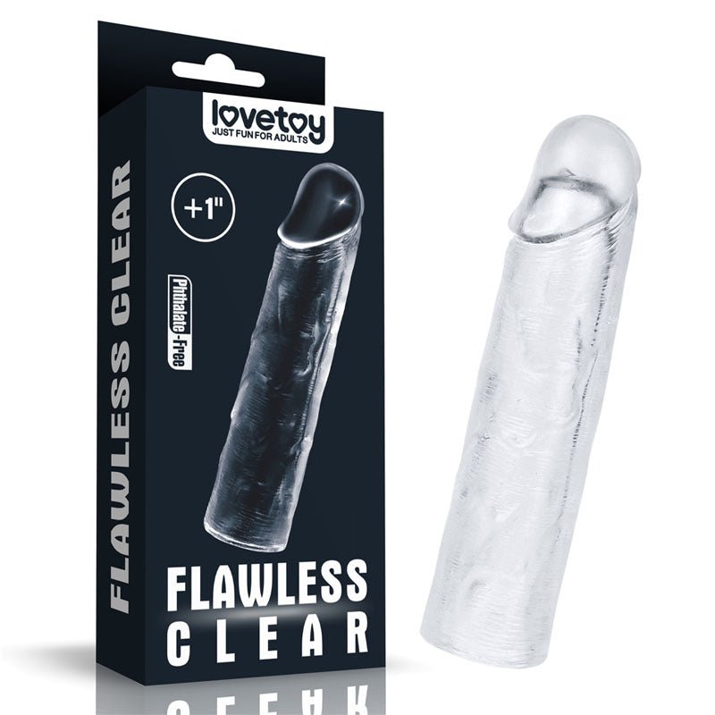 Flawless Clear Penis Sleeve 1'' - Clear 2.5 cm Penis Extender Sleeve - Silk and Sin