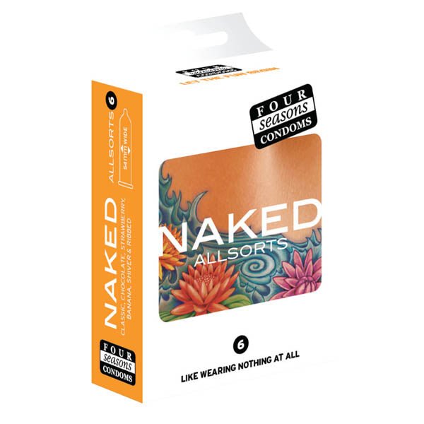 Four Seasons Naked Allsorts - Ultra Thin Lubed Condoms in 6 Styles - 6 Pack - Silk and Sin