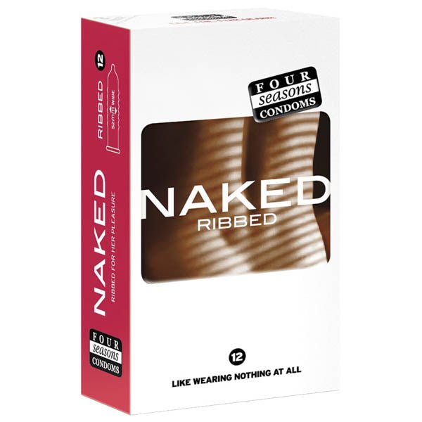 Four Seasons Naked Ribbed - Ultra Thin Ribbed & Lubed Condoms - 12 Pack - Silk and Sin