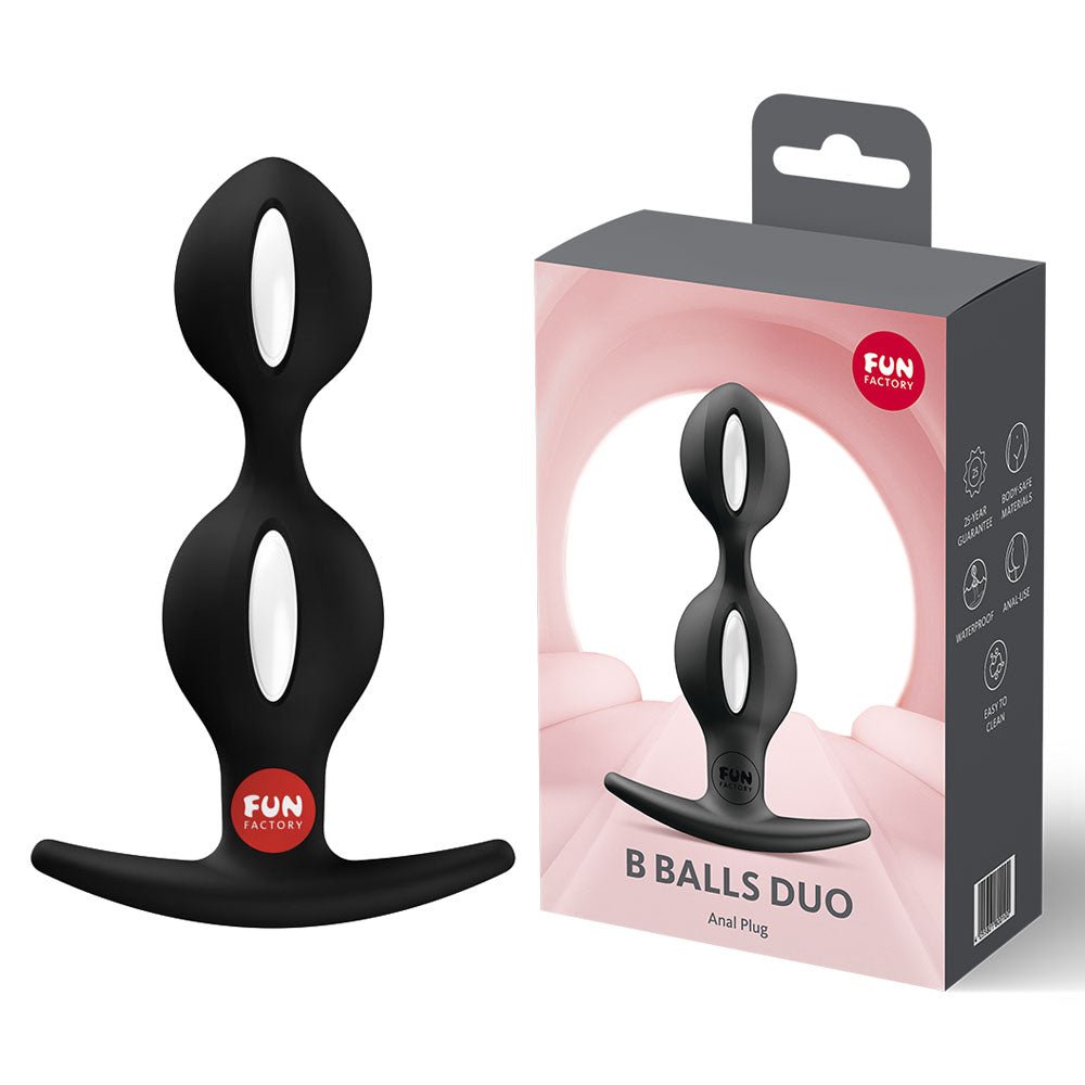 Fun Factory B BALLS DUO Black - Black 13 cm Weighted Kegel Balls - Silk and Sin
