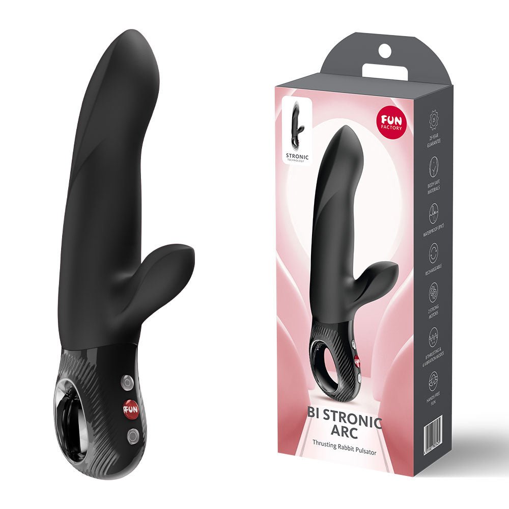 Fun Factory BI STRONIC ARC Black - Black 21.6 cm USB-C Rechargeable Thrusting Vibrator - Silk and Sin