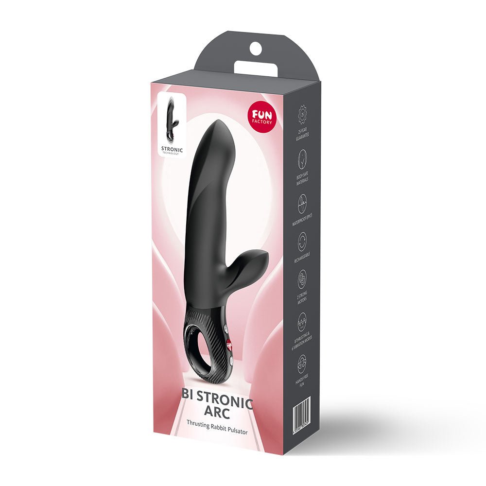 Fun Factory BI STRONIC ARC Black - Black 21.6 cm USB-C Rechargeable Thrusting Vibrator - Silk and Sin